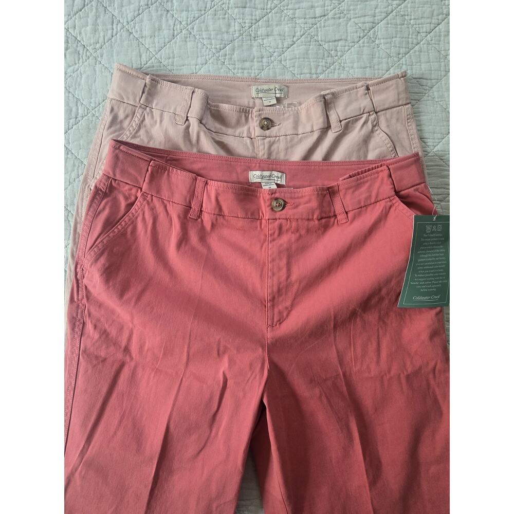 LOT OF 2-Coldwater Creek Chino Pants Women's 14 Hidden Stretch Waist comfort NEW